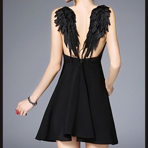 Sexy Black Mini Dress with Angel Wings size S
